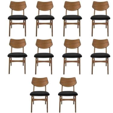 Imagem de Kit 10 Cadeiras Madeira Maciça e Pvc Edna Nogueira/Preto