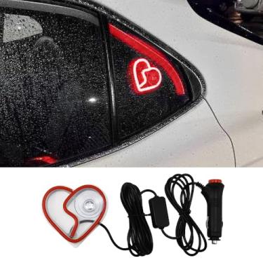 Imagem de Blueshyhall Luz ambiente LED para carro, triângulo ou janela traseira, luz de atmosfera interior para decoração de placa de carro, quarto, festa (padrão de coração partido vermelho)