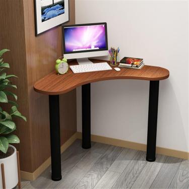 Imagem de Mesa de vestir triangular, estação de trabalho compacta multifuncional, mesa de computador de canto para quarto de casa, pequena mesa de escritório resistente, marrom