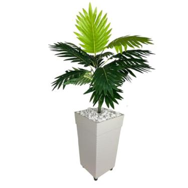 Imagem de Planta Artificial Palmeira Arranjo + Vaso Grande Rattan Decoração Enfeite Casa (Branco II)