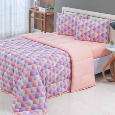 Imagem de KIT COMPLETO Edredom MALHA Dupla Face Estampado CASAL KING +JOGO DE LE