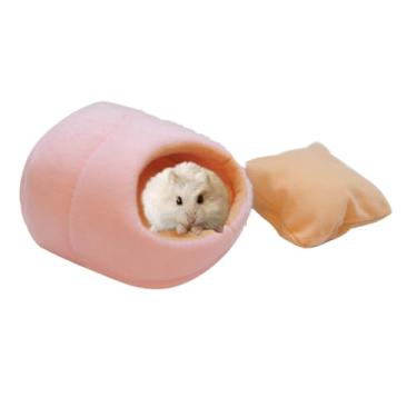 Imagem de Cama para casa de hamster de rato, inverno, quente, pequeno, animal de estimação, esquilo, ouriço, chinchila, coelho, porquinho-da-índia, cama, casa, gaiola, ninho, acessórios para hamster (rosa,