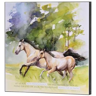 Imagem de Dicksons Run With Perseverance Hebrews 12:1-2 Placa decorativa de parede MDF marrom e verde, 30,5 x 30,5 cm