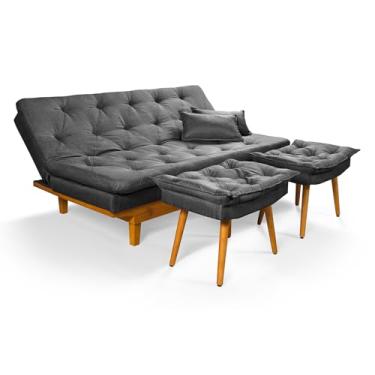 Imagem de Sofá Cama Caribe Duas Banquetas Em Linho Essencial Estofados (Grafite)