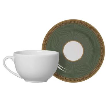 Imagem de Xícara de Chá Branca com Pires Celebrate Verde Cerâmica Alleanza 200ml