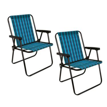Imagem de Kit 2 Cadeiras De Área Varanda Lazer Jardim Piscina Camping Xadrez Aço Marine - 2052 Mor