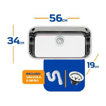 Imagem de Cuba As Pia Inox 304 Cozinha N2 56x34x19 Luxo