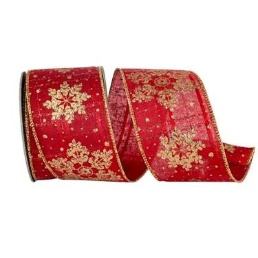 Imagem de Reliant Ribbon Flocos de neve fita xadrez sutil com borda com fio, vermelho/dourado