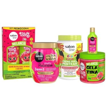 Imagem de Kit Melancia Kids com Shampoo 300ml, Condicionador 200ml, Gelatina 550g, Creme para Pentear e Creme Multy 1Kg e Óleo 50ml