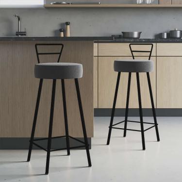 Imagem de Kit 02 Banqueta Alta Com Encosto Tina Eiffel Cozinha Bar Bistrô Ferro Preto Sintético Cinza - Ahz Móveis