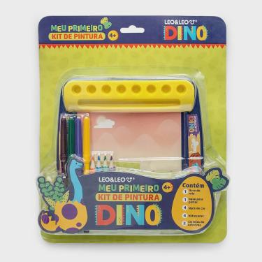 Imagem de Kit de Pintura Dino - Blister com 1 Livro + 4 Hidrocor + 4 Lápis de Cor + 2 Cartelas de Adesivo - Leo&Leo
