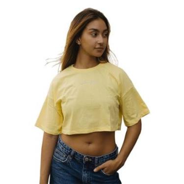 Imagem de Camiseta Feminina T-shirt Cropped Aplique Assinatura Manga Curta Oversized Confortavel Streetwear Am-Feminino
