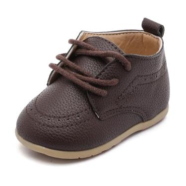 Imagem de Greceen Mocassins de Couro para Bebês Meninos Meninas Conforto Oxford Vestido de Casamento Primeiro Andador Sapatos de Berço, B/Marrom escuro, 18-24 Months Toddler