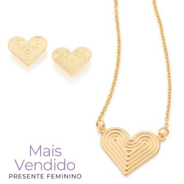 Imagem de Kit Presente Para O Dia Das Mães Coração Trabalhado Banhado A Ouro 18k