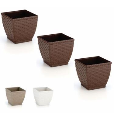 Imagem de Cachepos Rattan Quadrado Mini - Kit 3 Unidades Vaso Azaleia Orquidea -