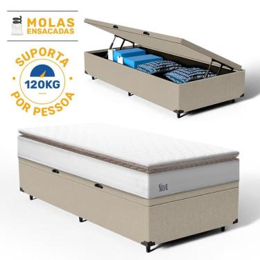 Imagem de Cama Box Baú com Colchão de Molas Ensacadas Pillow Top Neve Solteiro 88cm