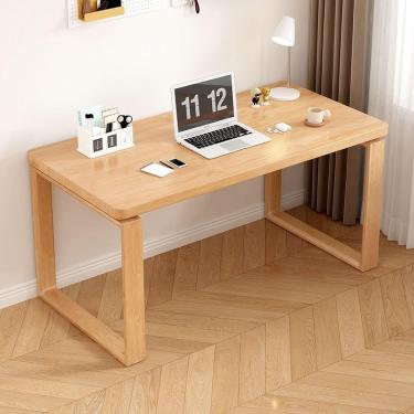 Imagem de Mesa de computador de madeira sólida, mesa de escrita de meados do século, estação de trabalho da mesa de jogos com mesa e quadro espessado sólido para escritório em casa, b, 140x60x75cm (55