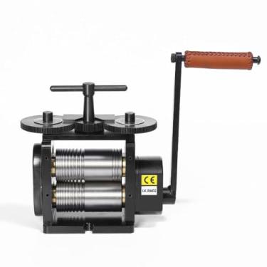 Imagem de Lakimi Moinho de rolamento de joias de 130 mm, moinho de rolo de fio 4:1 com relação de engrenagem, laminador multifuncional 3 em 1, para folha de joias de metal, padrão de semicírculo quadrado RM02A