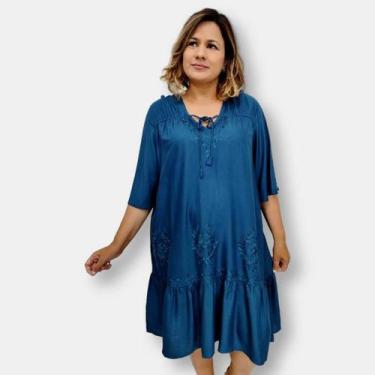 Imagem de Vestido Curto Indiano Manga Curta com Bordados Plus Size - Sarat Moda 