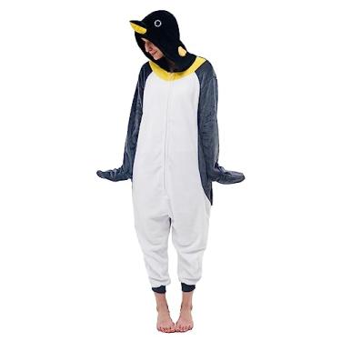 Imagem de NEWCOSPLAY Pijama unissex adulto macacão animal peça única cosplay roupa de dormir, Pinguim cinza, XGG