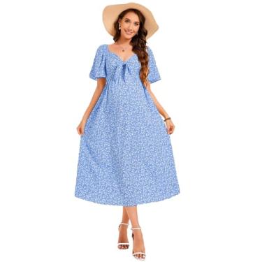 Imagem de FUNJULY Vestidos de maternidade para chá de bebê, feminino, gola V, comprimento até o joelho, vestido de chá de bebê, Azul-claro fc, P