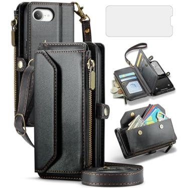 Imagem de Capa de telefone para iPhone 16e/SE 2025/SE 4 capa carteira com zíper com protetor de tela de vidro temperado e suporte de cartão com bloqueio RFID celular i Phone16e i16e 16 e SE4 4ª geração 16eCase