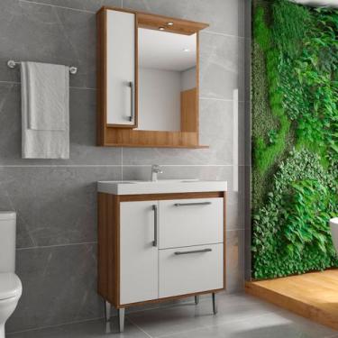 Imagem de Armário de Banheiro 80 Cm 3 Portas 1 Gaveta com Cuba Mel/Branco 001208