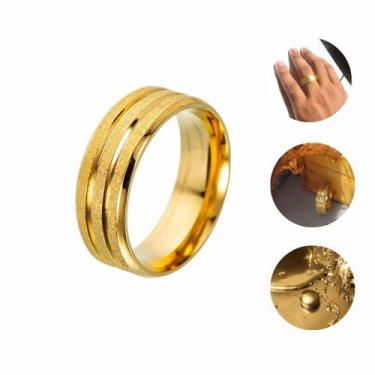 Imagem de Aliança Tungstênio Ouro 18k Com Frisos Dourado Fosca 6mm - Oremte, 16