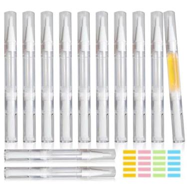 Imagem de Pacote com 12 canetas de óleo de cutícula vazias para unhas transparentes com ponta de pincel para esmalte labial para crescimento de cílios líquido com 16 adesivos, 12 peças, 3ML, 1