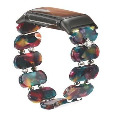 Imagem de Wongeto Pulseira elástica para relógio Tortoise compatível com Fitbit Charge 6/Charge 5, pulseira de relógio fofa de resina para mulheres e homens, Flor verde roxa, standard