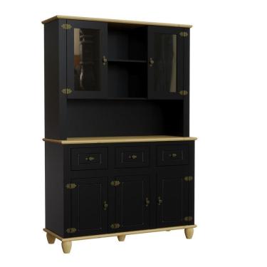 Imagem de Kit Cozinha Retrô 5 Portas 3 Gavetas Preto/marfim