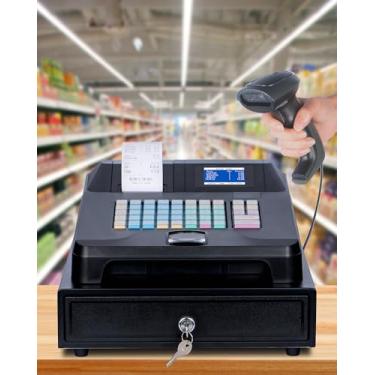 Imagem de Perfiware Caixa registradora para pequenas empresas com scanner, caixas registradoras eletrônicas com visor duplo para caixa e cliente, impressão de recibo automático e gaveta de dinheiro para loja