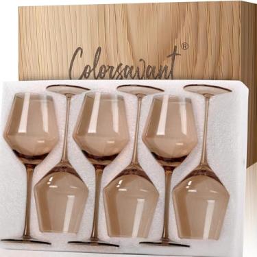 Imagem de Colorsavant Conjunto de taças de vinho Smokey Sand 170 a 473 ml, haste longa, tamanho universal para vinho branco e tinto - Taça neutra marrom âmbar esfumaçada à mão para casa, festa