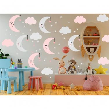 Imagem de Adesivo De Parede Baby Nuvem C/ Lua Infantis Rosa