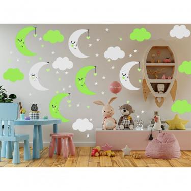 Imagem de Adesivo De Parede Baby Nuvem C/ Lua Infantis Verde