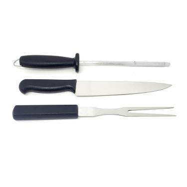 Imagem de Kit Churrasco Mundial Faca Garfo Chaira 7800-3Ch Master Line 8'' Preto