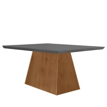 Imagem de Mesa de Jantar Aida Retangular Vidro 120cm Grafite com Base em MDF Estilo Moderno
