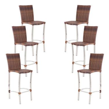 Imagem de 6 Banquetas Alta Cannes Em Alumínio Para Cozinha Bar Edícula Argila