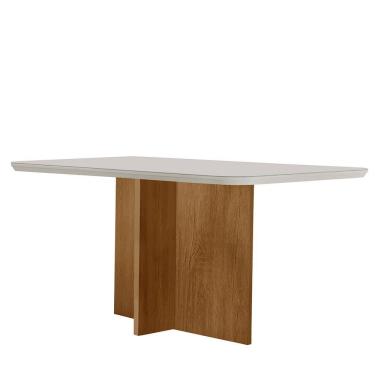 Imagem de Mesa de Jantar Olimpia Retangular em MDF com Tampo de Vidro 120cm Off White Imbuia Seri...