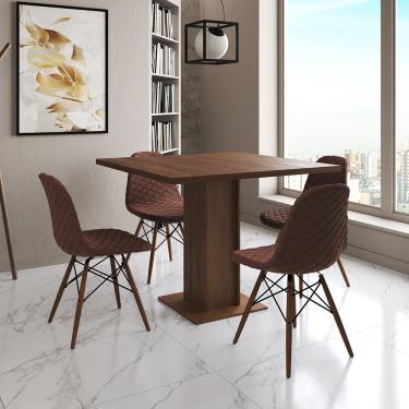 Imagem de Mesa Jantar Londres Quadrada Amêndoa 90Cm 4 Cadeiras Eames Estofadas Caramelo Madeira