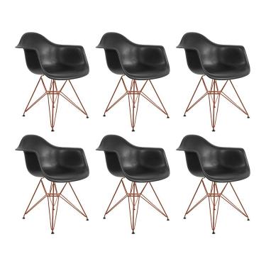 Imagem de Kit 6 Poltronas Eiffel Eames Preta Com Braço Daw Em Ferro Cobre - Cor: Preto