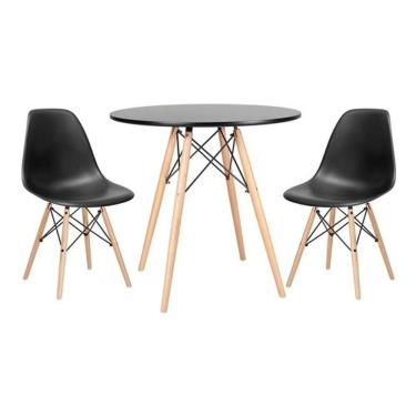 Imagem de Kit Mesa Jantar Eiffel 80cm Preta + 2 Cadeiras Eames Eiffel