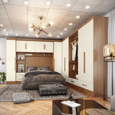 Imagem de Quarto Modulado Casal Completo 6 Peças 6 Portas 5 Gavetas Com Maleiro Smart Plus Cinamomo Off/white