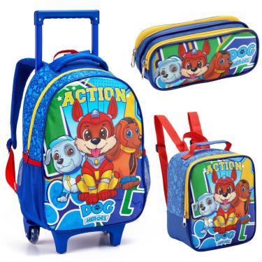 Imagem de Kit Mochila Rodinha Lancheira Estojo Duplo Infantil Dog Heroes Patrulha Canina Seanite