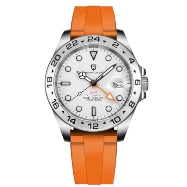 Imagem de Pagani Design Relógios masculinos GMT automáticos automáticos analógicos safira esportes à prova d'água luminoso relógio de pulso, borracha laranja, Esportivo