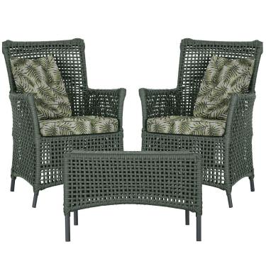 Imagem de 2 Poltronas 1 Mesa Igapó Em Alumínio Preta Corda Náutica E5 Verde