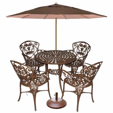 Imagem de Conjunto De Mesa Jardim E Piscina 4 Cadeira Aluminio Fundido Marrom