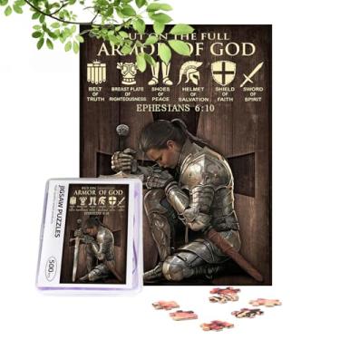 Imagem de Christian Bible Puzzles for Adults 500 Pieces, Religous Woman Warrior Armor of God Scripture Quote Jigsaw Puzzles Wooden Puzzles Family Activity Game Puzzles for Easter Christmas