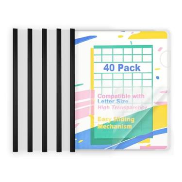 Imagem de TOTiyea Pacote com 40 capas de relatório transparentes com barras deslizantes, pastas de arquivo de barra deslizante preta de 9 mm (capacidade de 40 folhas), para tamanho carta