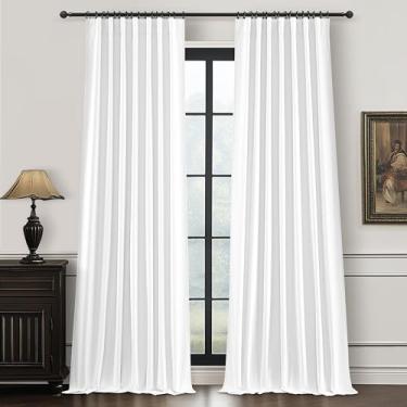 Imagem de Cortinas blackout 100% de comprimento para sala de estar, conjunto com 2 painéis, cortinas que escurecem o ambiente, poupança de energia, coberturas de janela, elegante, linho, gancho, cinto plissado